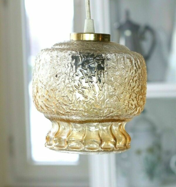 70er Jahre Vintage Glas Lampe Hängelampe Bubble Champagner Lampe Original