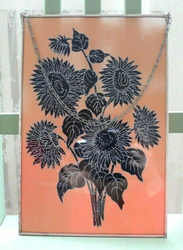 Bild Gemälde Zeichnung Kunstdruck Blumen Sonnenblumen Vintage Art Deco Glas
