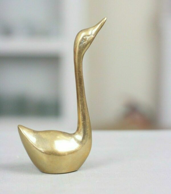 Figur Schwan Ganz Ente Vogel Skulptur Figur Dekofigur Messing Vintage Gold