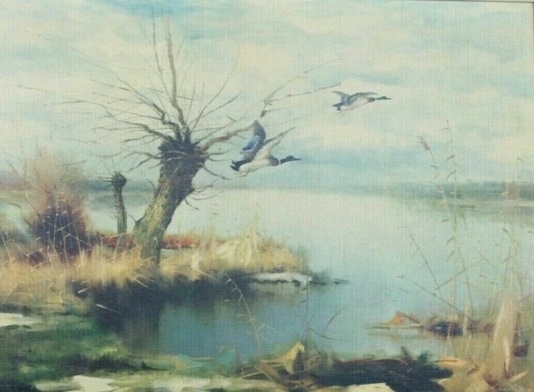 Flugenten Enten See Expressionismus Gemälde Landschaftsmalerei Original siginert