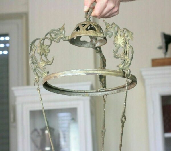 Gestell Petroleum Majolika Lampe Jugendstil Messing Shabby sehr alt antik 1900