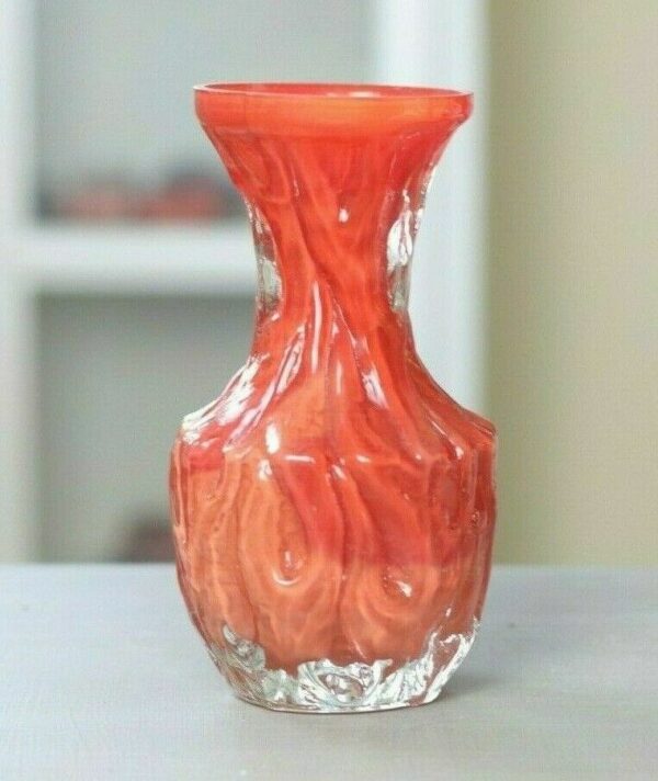Glas Vase Glass Vase rot Ice Glass Borkenvase 60er 70er Space Age Sputnik