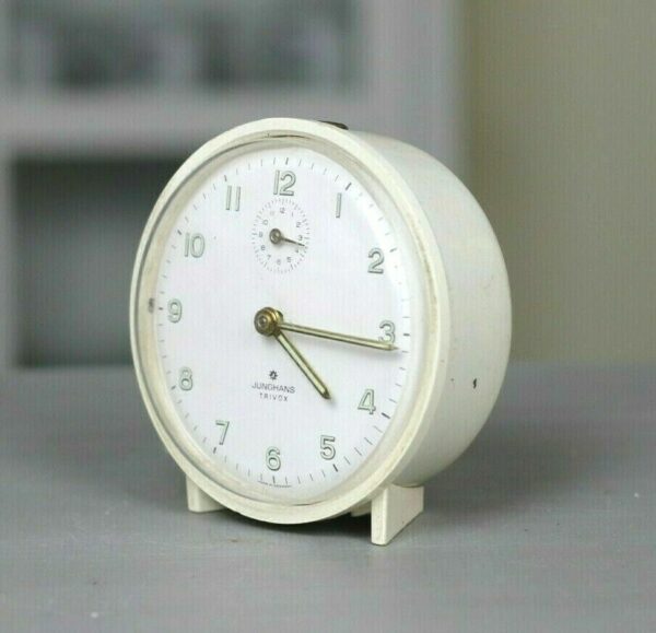 Junghans Wecker Clock alt Vintage 60er 70er mid Century weiß mechanisch