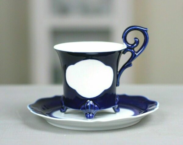 LINDNER KUEPS Marie Luise Kaffeetasse Mokkatasse Tasse blau weiß