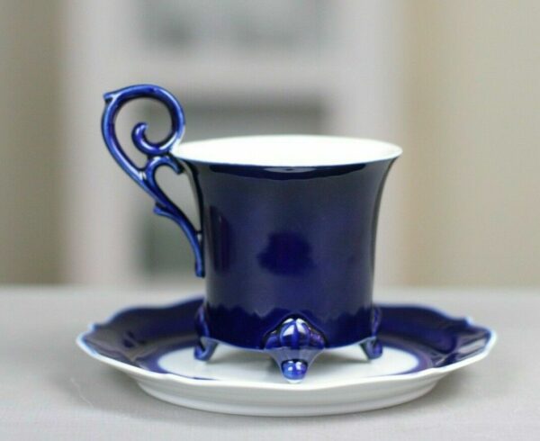 LINDNER KUEPS Marie Luise Kaffeetasse Mokkatasse Tasse blau weiß