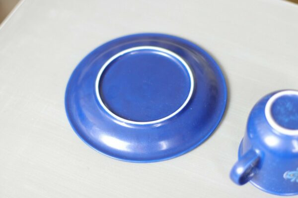 Tasse & Untertasse blau Blumen Landhaus Shabby Vintage Keramik Steinzeug