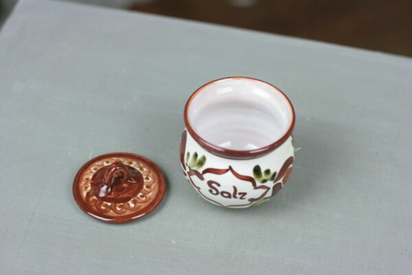 Anica Nikitsch Keramik Deckeldose Gewürzdose Salz Handarbeit braun weiß 70er