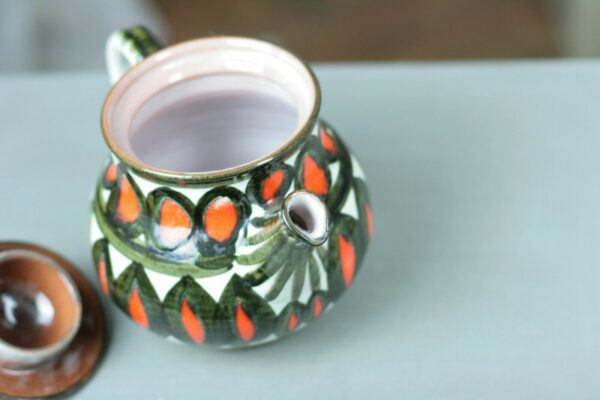 Anica Nikitsch Keramik Teekanne Kanne Kaffekanne Handarbeit grün orange 70er