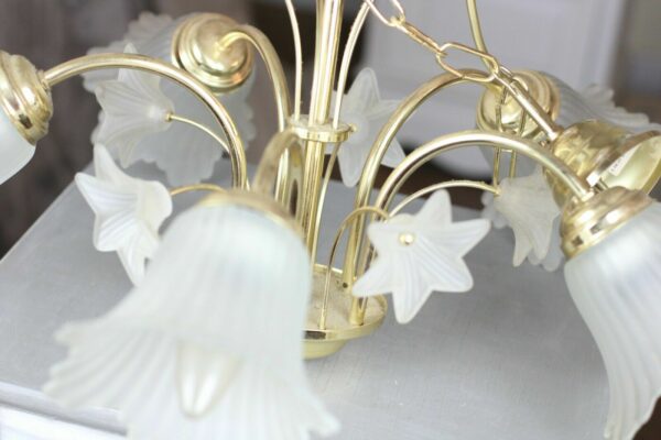 Florentiner Kronleuchter Lüster Hängelampe Lampe Messing Glas Gold 5-flammig