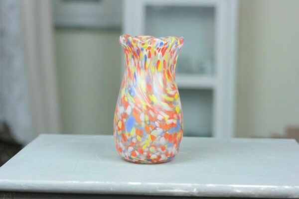 Glas Vase bunt Regenbogen 60er 70er Marmoriert Handarbeit gelb orange weiß blau