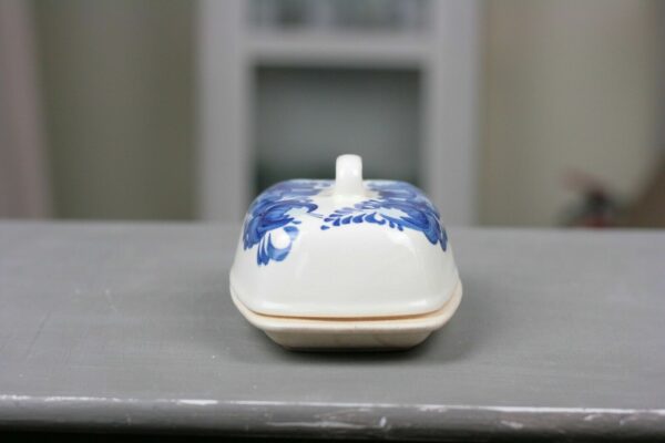 Keramik Butterdose weiss blau Blumen Handpainted Handbemalt Holland Niederlande