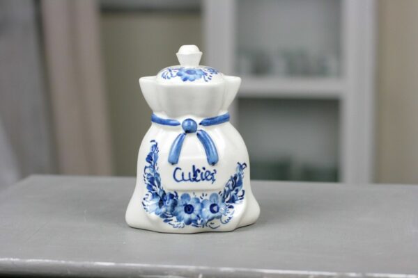 Keramik Deckeldose Gewürzdose Cukier Zucker weiss blau Handbemalt Holland Polen