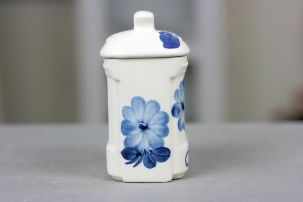 Keramik Deckeldose Gewürzdose Cynamon Zimt weiss blau Handbemalt Holland Polen