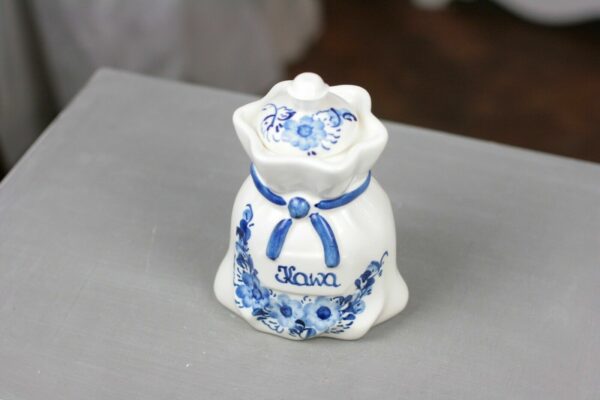 Keramik Deckeldose Gewürzdose Kawa Kaffee weiss blau Handbemalt Holland Polen