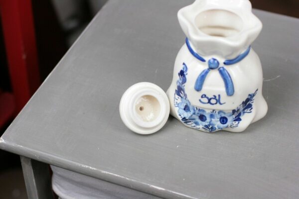 Keramik Deckeldose Gewürzdose Sól Salz weiss blau Handbemalt Holland Polen