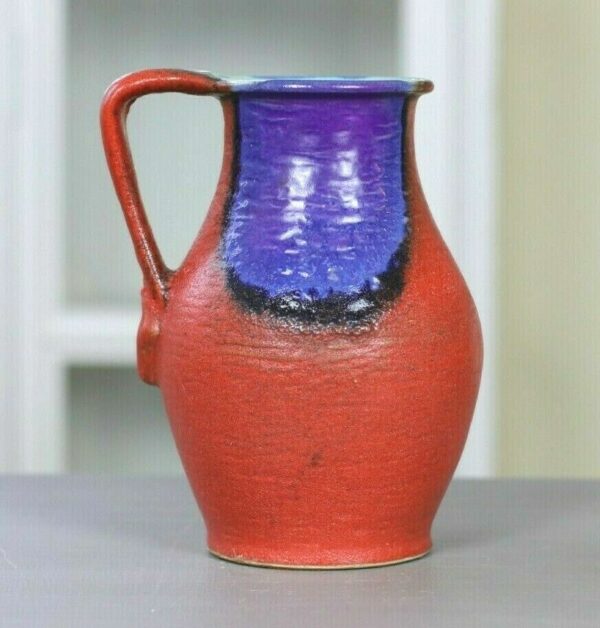 Keramik Krug Vase Fat Lava rot mid century 70er 70s pottery ceramic jug rot blau