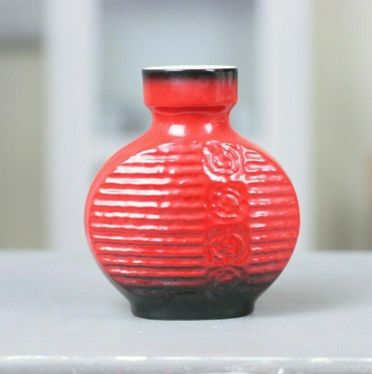 Mitterteich Vase Relief Rosen rot schwarz 60er 70er antik alt Vintage