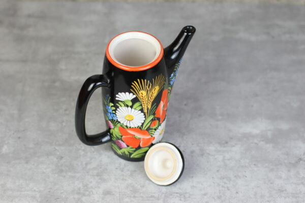Chodovia Domazlice Kanne Kaffeekanne Schwarz Mohn Vintage Keramik Handbemalt