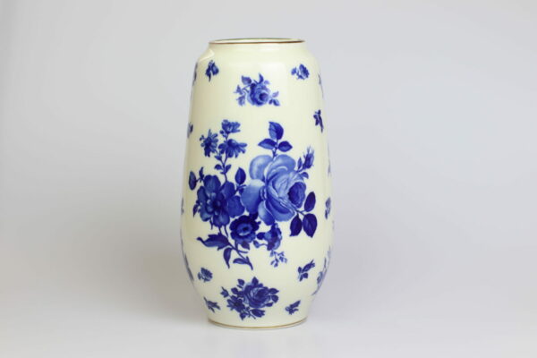 Royal Porzellan Bavaria KM Vase blau weiß Rosen Handarbeit Goldrand  22 Karat Gold